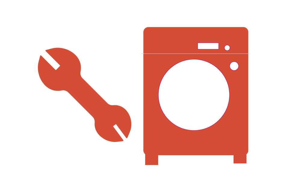 洗濯機と修理に使う道具のイラスト